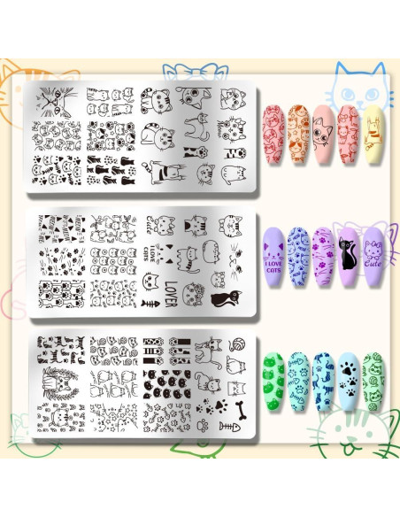 Placas de Estampado de Uñas PH PandaHall - 3 Piezas Gato Placas de Estampado de Uñas PH PandaHall - 3 Piezas Gato