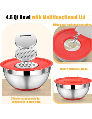 Juego de 3 Tazones de Mezcla P&P CHEF Acero Inoxidable 1.5/2.6/4.6 L