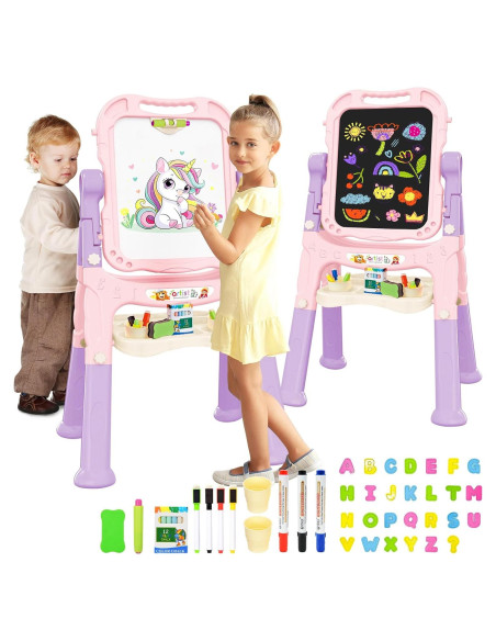Caballete de arte ajustable PUPPSITTY rosa para niños Caballete de arte ajustable PUPPSITTY rosa para niños