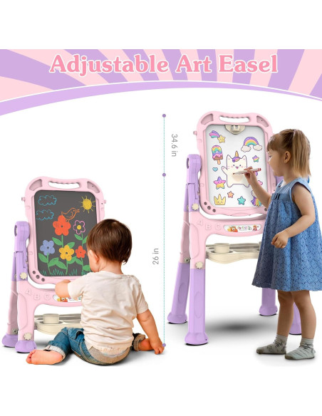 Caballete de arte ajustable PUPPSITTY rosa para niños Caballete de arte ajustable PUPPSITTY rosa para niños