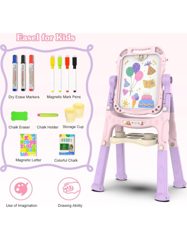 Caballete de arte ajustable PUPPSITTY rosa para niños