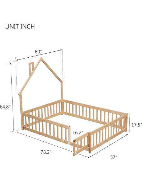 Cama de Piso Completo VOXIN Montessori con Barandillas Natural Cama de Piso Completo VOXIN Montessori con Barandillas Natural