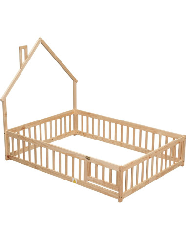 Cama de Piso Completo VOXIN Montessori con Barandillas Natural
