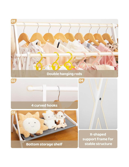 Perchero Infantil Plegable Cozivolife de Bambú con Estante Perchero Infantil Plegable Cozivolife de Bambú con Estante