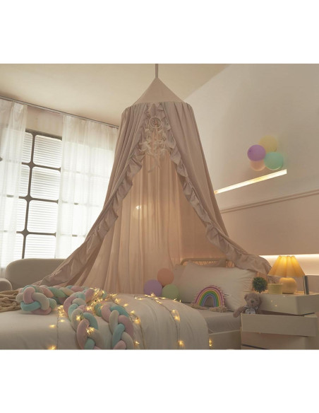 Dosel de Cama Mengersi para Niñas Marfil 240 cm con Volantes Dosel de Cama Mengersi para Niñas Marfil 240 cm con Volantes