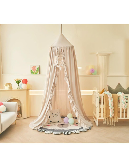 Dosel de Cama Mengersi para Niñas Marfil 240 cm con Volantes Dosel de Cama Mengersi para Niñas Marfil 240 cm con Volantes