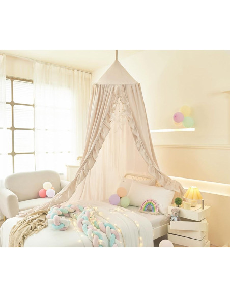 Dosel de Cama Mengersi para Niñas Marfil 240 cm con Volantes Dosel de Cama Mengersi para Niñas Marfil 240 cm con Volantes