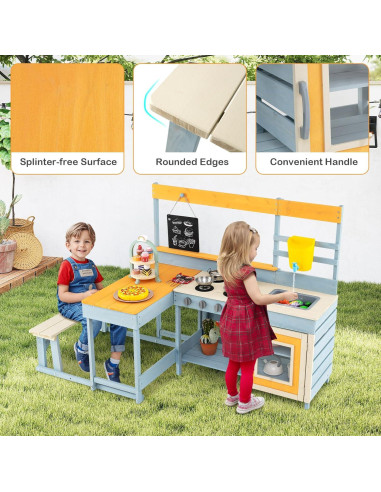 Cocina de Juguete de Madera HONEY JOY 2 en 1 con Mesa y Banco