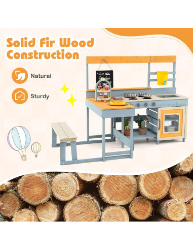 Cocina de Juguete de Madera HONEY JOY 2 en 1 con Mesa y Banco
