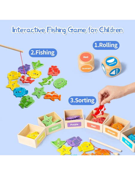 Juego de Pesca Magnético Montessori de Madera para Niños Juego de Pesca Magnético Montessori de Madera para Niños