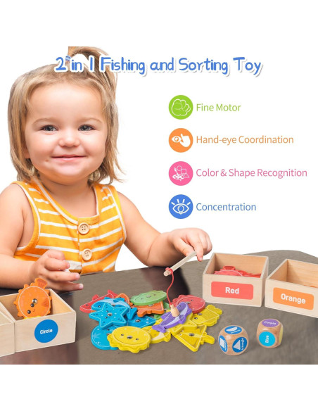Juego de Pesca Magnético Montessori de Madera para Niños Juego de Pesca Magnético Montessori de Madera para Niños