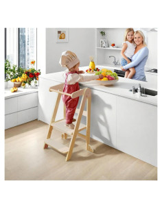 Torre de Aprendizaje Plegable Beige para Niños 12 Meses a 6 Años