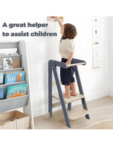 Torre de Aprendizaje Plegable Beige para Niños 12 Meses a 6 Años