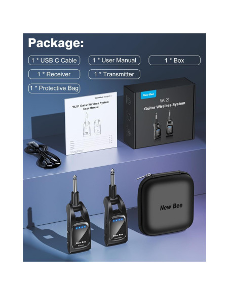 Sistema Inalámbrico de Guitarra 2.4 GHz WJ21 - Recargable Sistema Inalámbrico de Guitarra 2.4 GHz WJ21 - Recargable