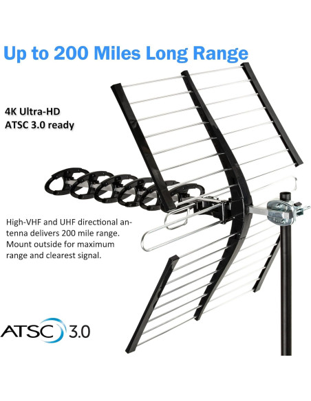 Antena de TV Exterior Five Star 200 Millas 4K HD VHF UHF Antena de TV Exterior Five Star 200 Millas 4K HD VHF UHF