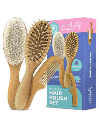Juego de Cepillos y Peines de Madera OCCObaby para Bebés