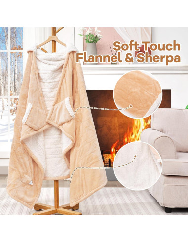 Manta Térmica Eléctrica MAXEVE Corta Beige con Capucha y Bolsillo