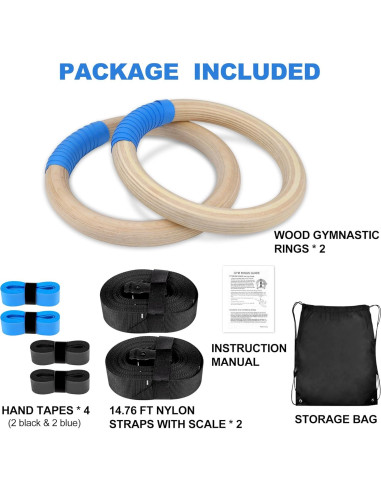 Anillos de Gimnasia de Madera ZILLEEN 32mm con Correas Ajustables