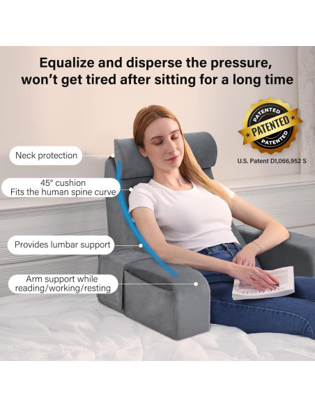 Almohada de Lectura Enitya RP-45 Mediana Gris Soporte Espalda Almohada de Lectura Enitya RP-45 Mediana Gris Soporte Espalda