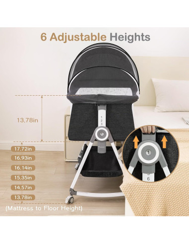 Cuna Lateral 4 en 1 OHFLY Gris Oscuro Plegable con Ruedas