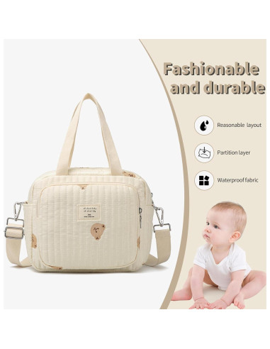 Bolso de Pañales Mini Nylon Importado 7 Bolsillos Blanco Roto