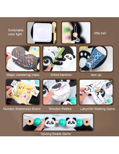 Tablero Ocupado Montessori de Madera Panda 9 en 1 para Niños 2
