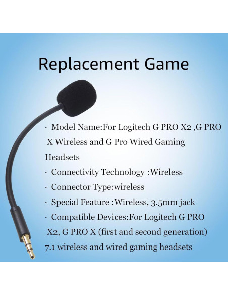 Micrófono de Reemplazo Logitech G PRO X2/X1 Gaming 7.1 Micrófono de Reemplazo Logitech G PRO X2/X1 Gaming 7.1