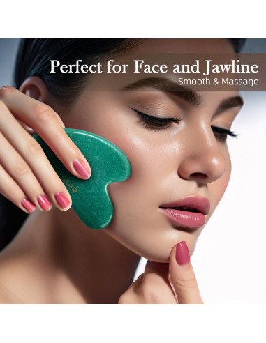 Masajeador Gua Sha Facial BESKAR de Piedra Jade Natural 8.38cm