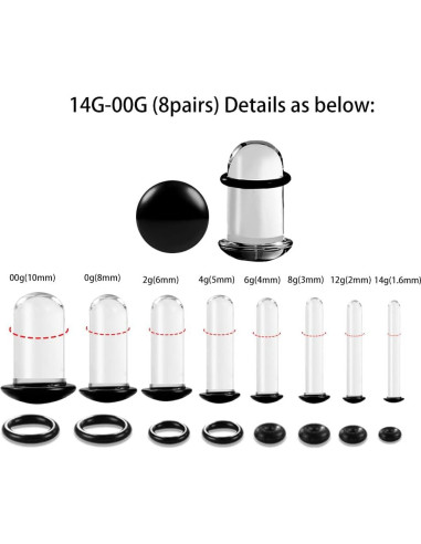 Kit de Estiramiento de Tapones de Vidrio 14G-00G 16 Piezas