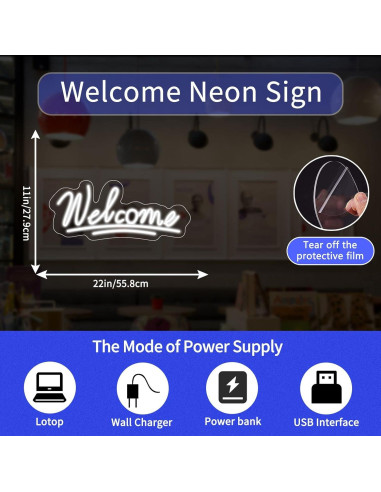 Letrero de Neón LED Bienvenida Neonawall 55.88x40.64 cm