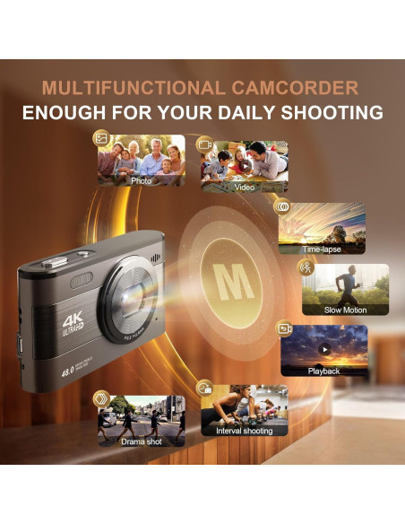 Cámara Digital 4K Hojocojo 48MP Compacta con Zoom 18X Cámara Digital 4K Hojocojo 48MP Compacta con Zoom 18X