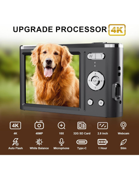 Cámara Digital 4K Hojocojo 48MP Compacta con Zoom 18X Cámara Digital 4K Hojocojo 48MP Compacta con Zoom 18X