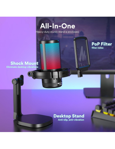 Micrófono USB MAONO MH601 para Juegos con Cancelación de Ruido