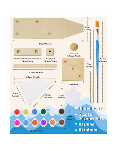 Kits de Barco de Vela de Madera Jenaai - 10 Piezas para Pintar