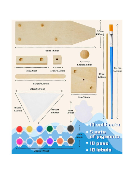 Kits de Barco de Vela de Madera Jenaai - 10 Piezas para Pintar Kits de Barco de Vela de Madera Jenaai - 10 Piezas para Pintar