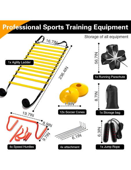 Conjunto de Entrenamiento de Agilidad AUZEJO - 12 Escaleras, 4 Obstáculos, 12 Conos Conjunto de Entrenamiento de Agilidad AUZEJO - 12 Escaleras, 4 Obstáculos, 12 Conos