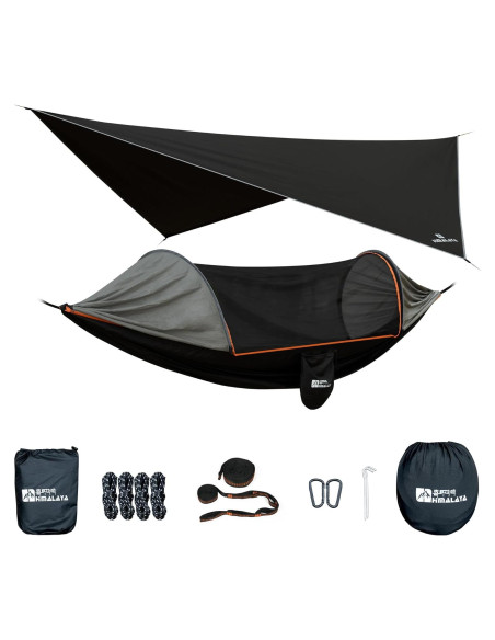 Hamaca de Camping Himalaya con Toldo Impermeable y Red 275x140cm Hamaca de Camping Himalaya con Toldo Impermeable y Red 275x140cm