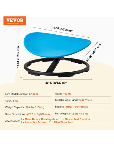 Silla Giratoria para Niños VEVOR Azul, 100 kg, Sensory 360