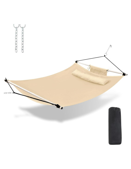 Hamaca TegerDeger 12FT Anti-vuelco Beige 204kg con Barra de Hierro Hamaca TegerDeger 12FT Anti-vuelco Beige 204kg con Barra de Hierro
