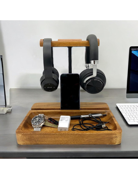 Soporte para Auriculares Doble de Madera Acacia WRIGHTMART Soporte para Auriculares Doble de Madera Acacia WRIGHTMART