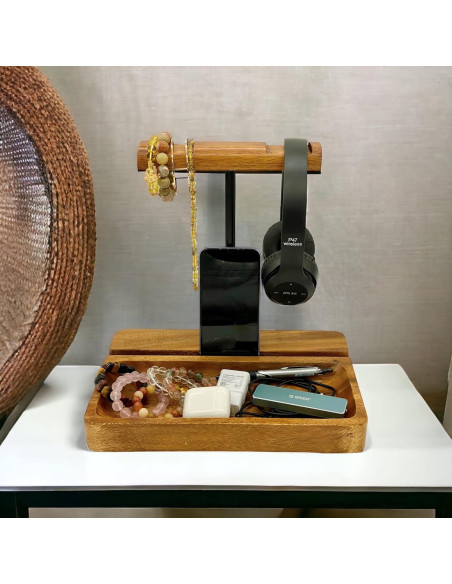 Soporte para Auriculares Doble de Madera Acacia WRIGHTMART Soporte para Auriculares Doble de Madera Acacia WRIGHTMART