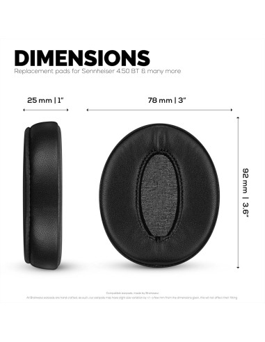 Almohadillas de Reemplazo Brainwavz para Sennheiser HD 4.50BT - Cuero Real y Espuma de Memoria