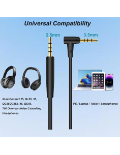 Cable de audio 3.5mm a 2.5mm Minochi para auriculares Bose QC45 QC35 2