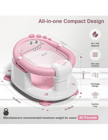 Asiento de Baño Antideslizante para Bebés YT-8810 - Rosa