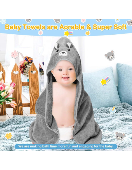 Juego de 4 Toallas con Capucha Sublaga para Bebés Oso Gris Juego de 4 Toallas con Capucha Sublaga para Bebés Oso Gris