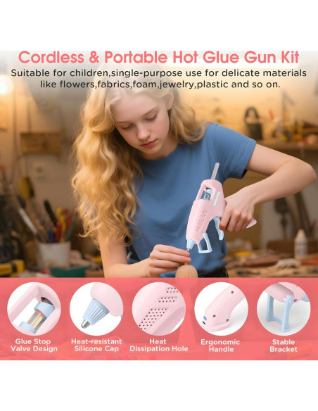 Pistola de Silicona Caliente Inalámbrica HHDQFTSLG 20W Rosa Pistola de Silicona Caliente Inalámbrica HHDQFTSLG 20W Rosa
