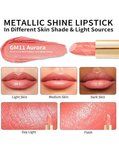 Labial Mate Oulac GM11 Aurora - Acabado Metálico Brillante 32g