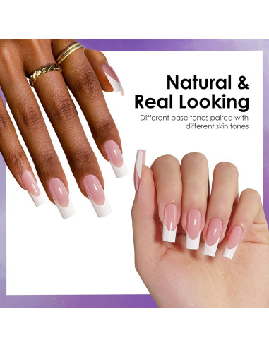 Uñas Postizas Punta Francesa Canvalite 300 Pcs Rosa y Blanco