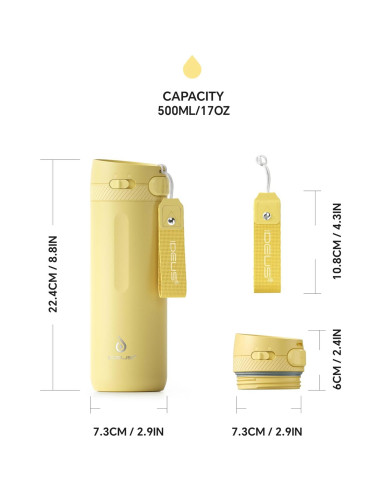 Botella de Agua Aislada IDEUS 500 ml Amarillo Claro Tapa de Tornillo