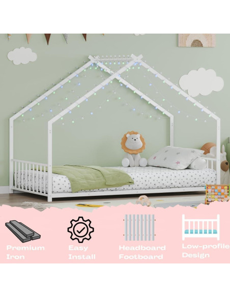 Cama Montessori Twin Luxepurilyn Blanca con Luces LED Cama Montessori Twin Luxepurilyn Blanca con Luces LED